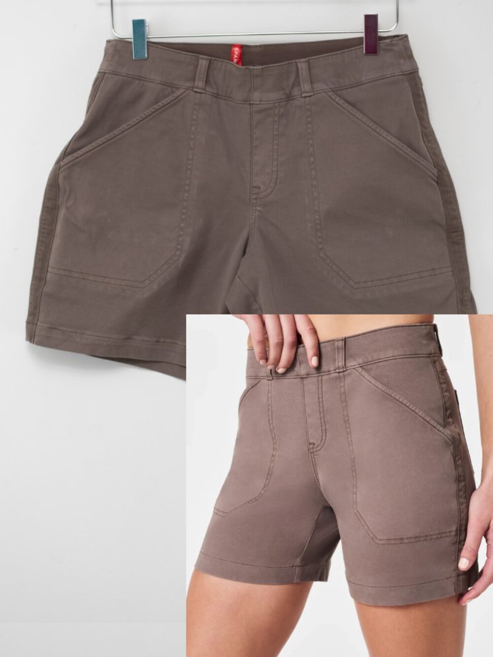 Spanx Stretch Twill Shorts 6" Inseam Stretch Summer Smoke Taupe Size Medium